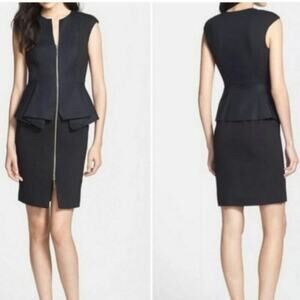 Ted Baker Black Peplumdress gold‎ exposed zipper size 4 US 8-10